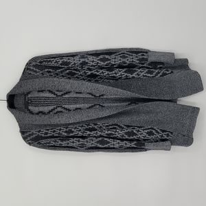 Kaisley Open Front Knit Cardigan Sweater Longline Geometric Print  Ribbed Hem